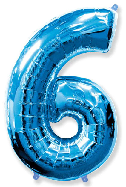 32" Inflated (40" Uninflated Approx) Shape Number "6" Blue Balloon Flexmetal