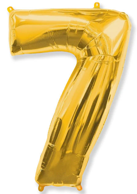 32" Inflated (40" Uninflated Approx) Shape Number "7" Gold Balloon Flexmetal