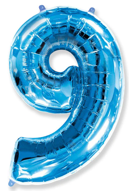 32" Inflated (40" Uninflated Approx) Shape Number "9" Blue Balloon Flexmetal