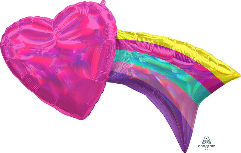 33" Iridescent Rainbow with Heart Holographic Foil Balloon