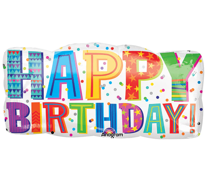 33" SuperShape Happy Birthday Type Balloon Packaged