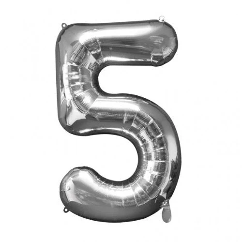 34" Anagram Brand SuperShape 5 Silver Balloon Packaged