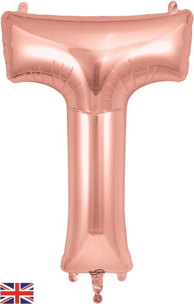 34" Letter T Rose Gold Oaktree Brand Foil Balloon