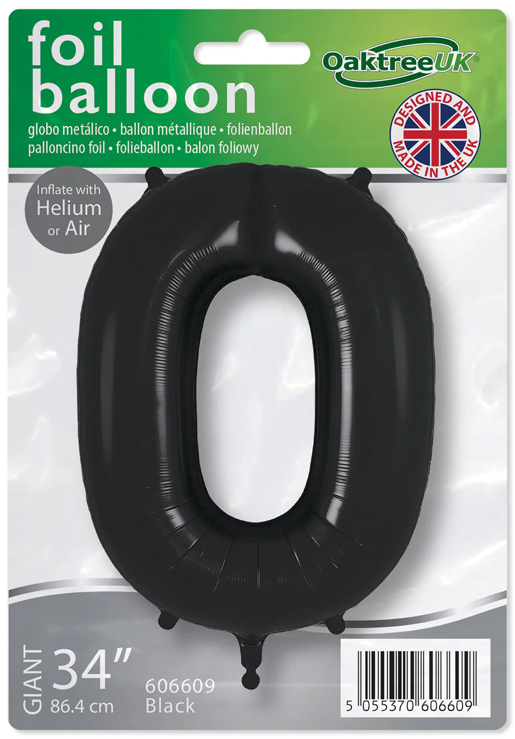 34" Number 0 Black Oaktree Foil Balloon - Image 2