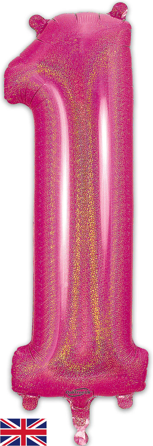 34" Number 1 Holographic Pink Oaktree Foil Balloon