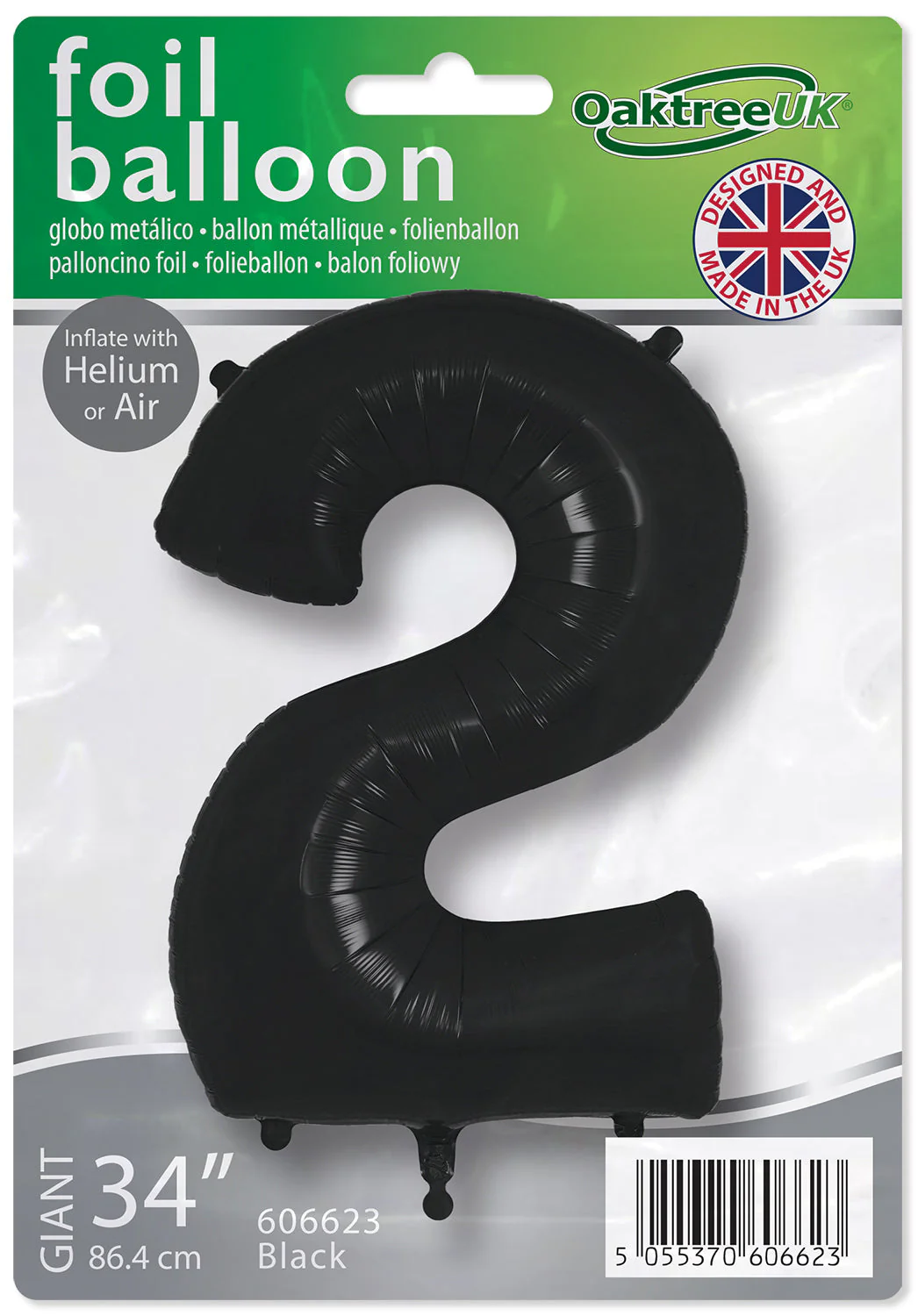 34" Number 2 Black Oaktree Foil Balloon - Image 2