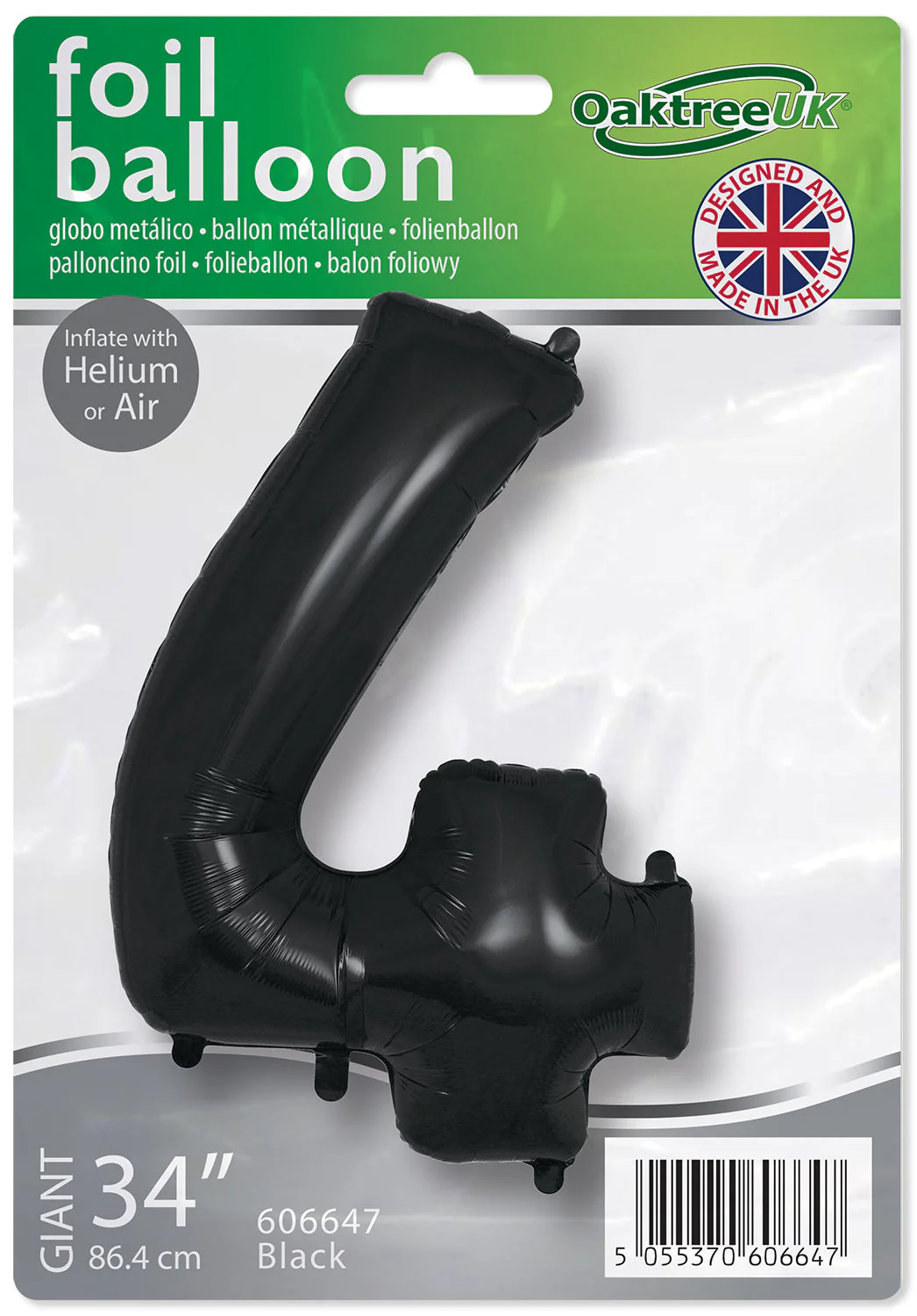 34" Number 4 Black Oaktree Foil Balloon - Image 2