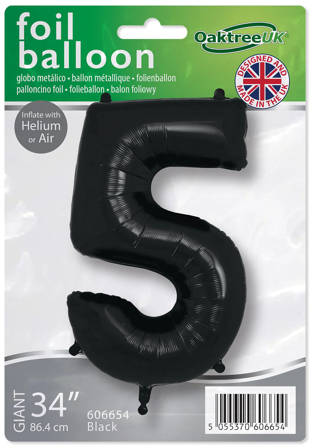 34" Number 5 Black Oaktree Foil Balloon - Image 2