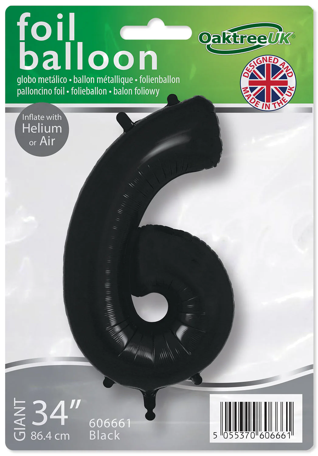 34" Number 6 Black Oaktree Foil Balloon - Image 2