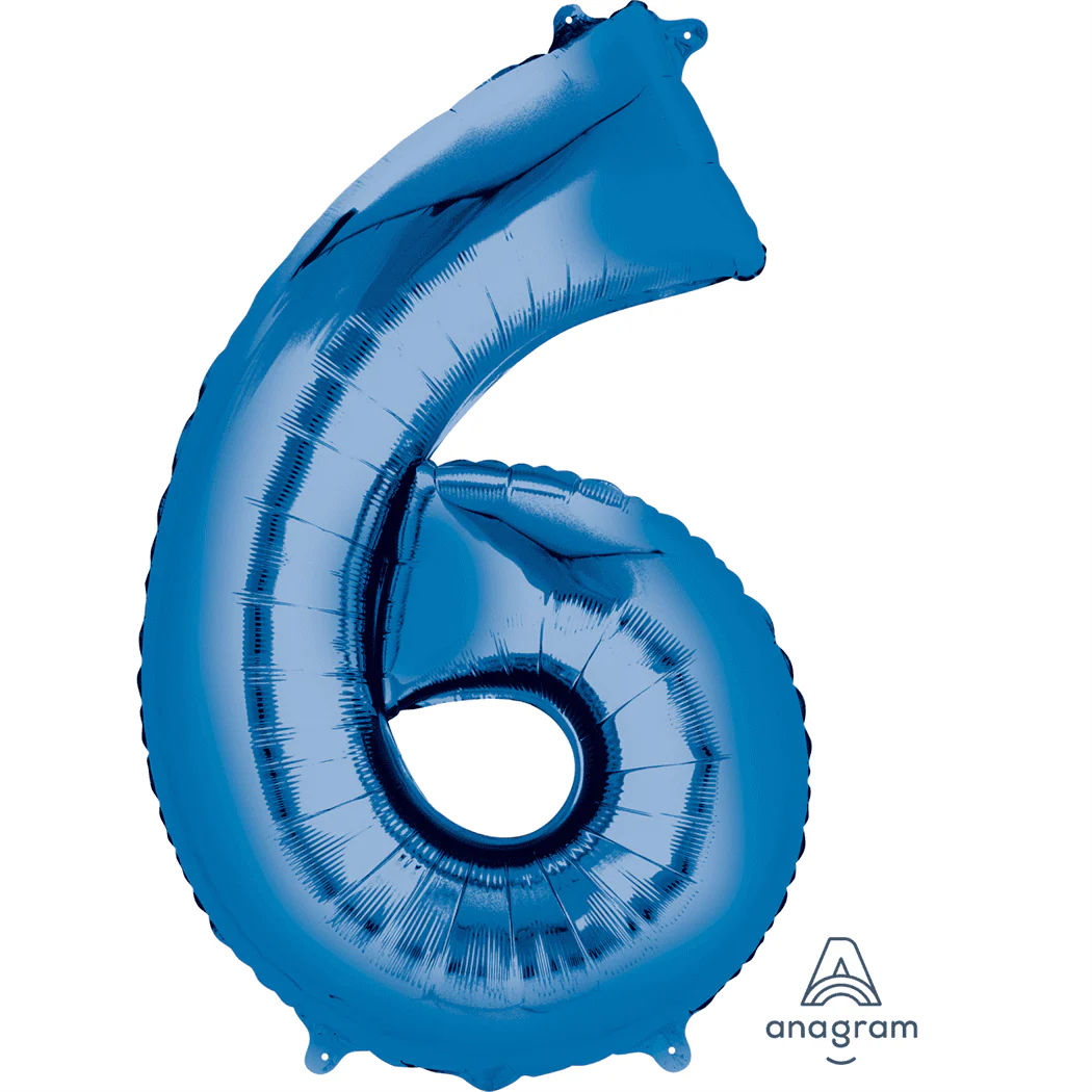 34" Number 6 Blue Foil Balloon