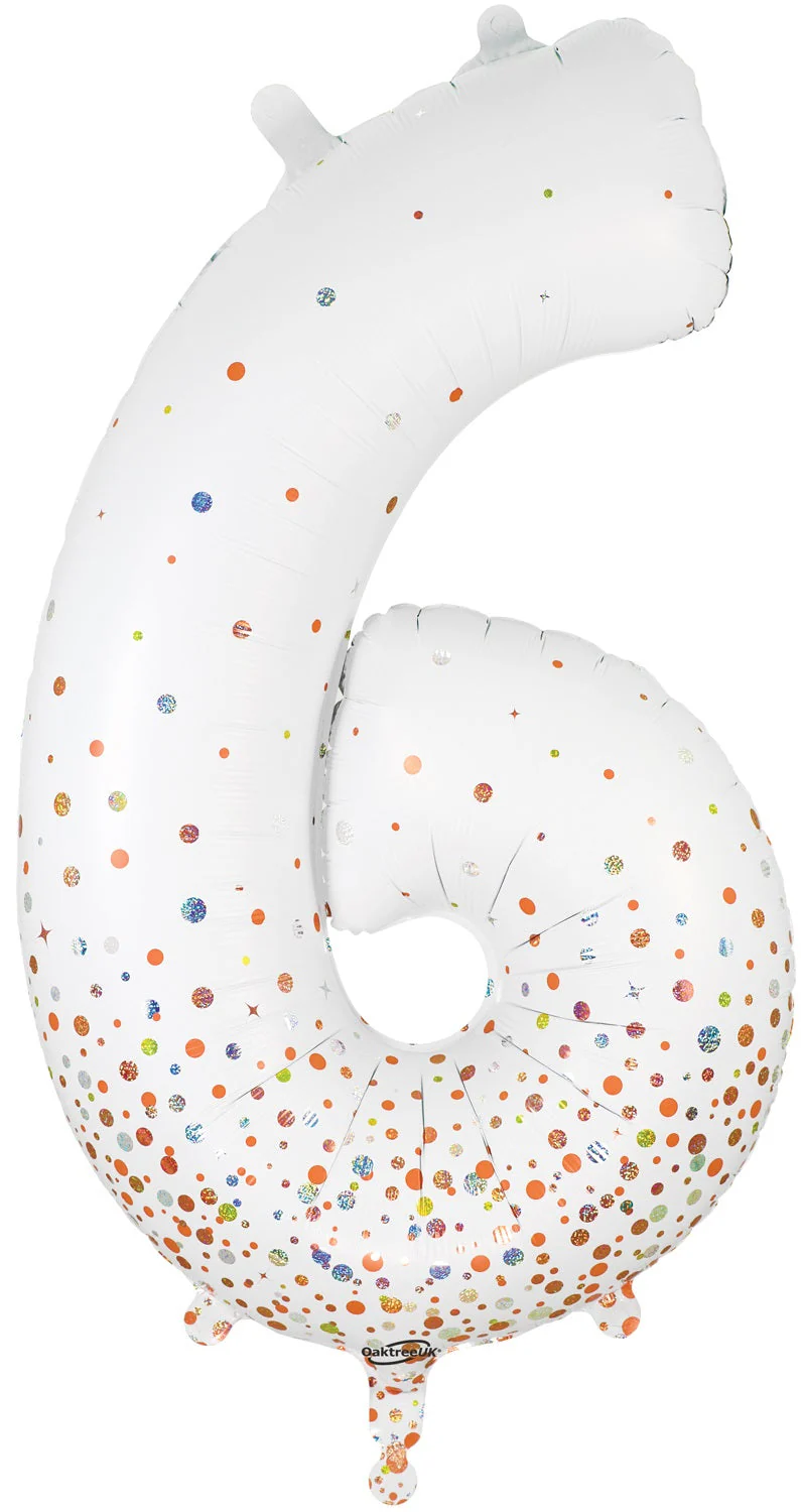34" Number 6 Fizz Holographic Rose Gold Oaktree Foil Balloon