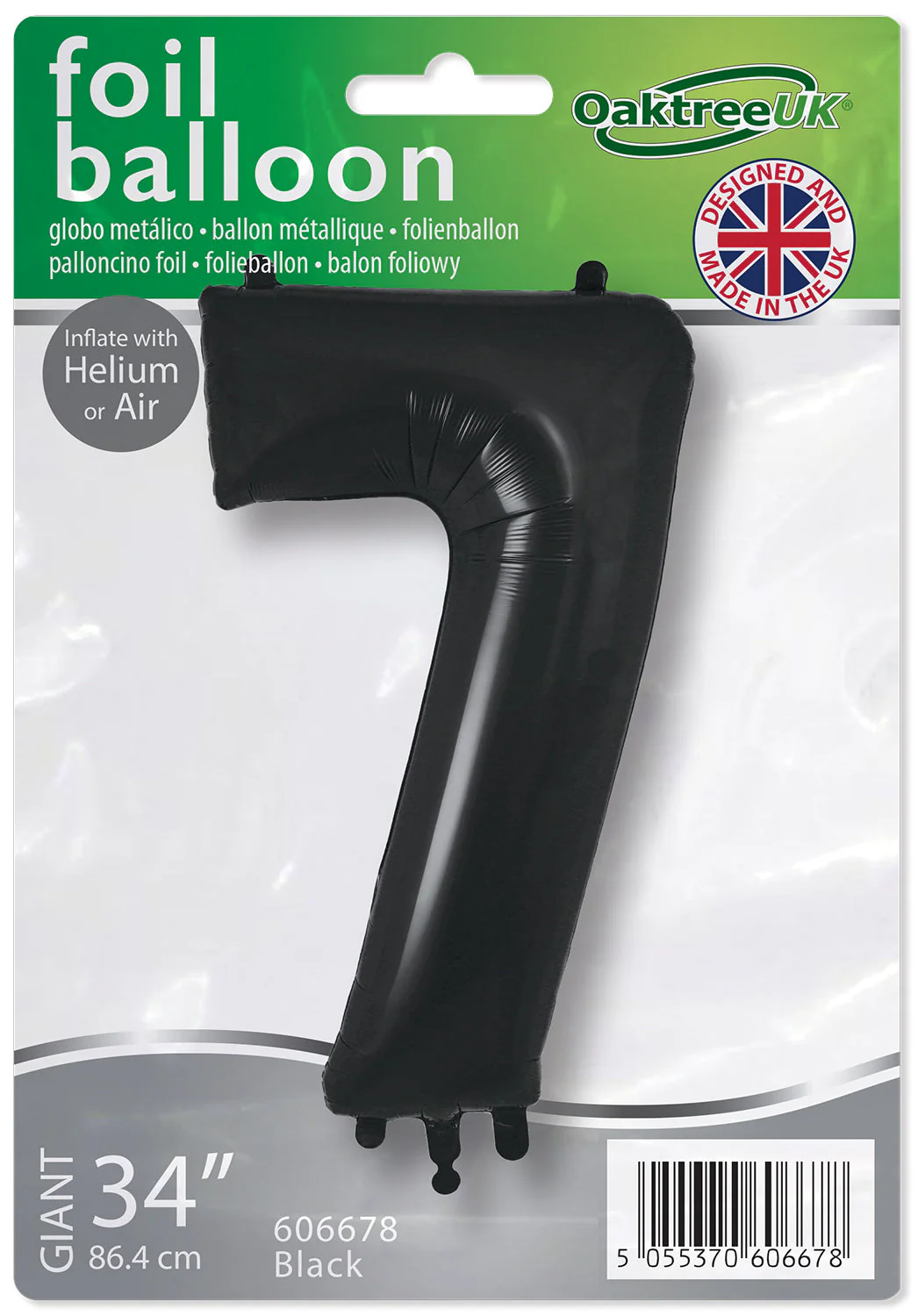 34" Number 7 Black Oaktree Foil Balloon - Image 2