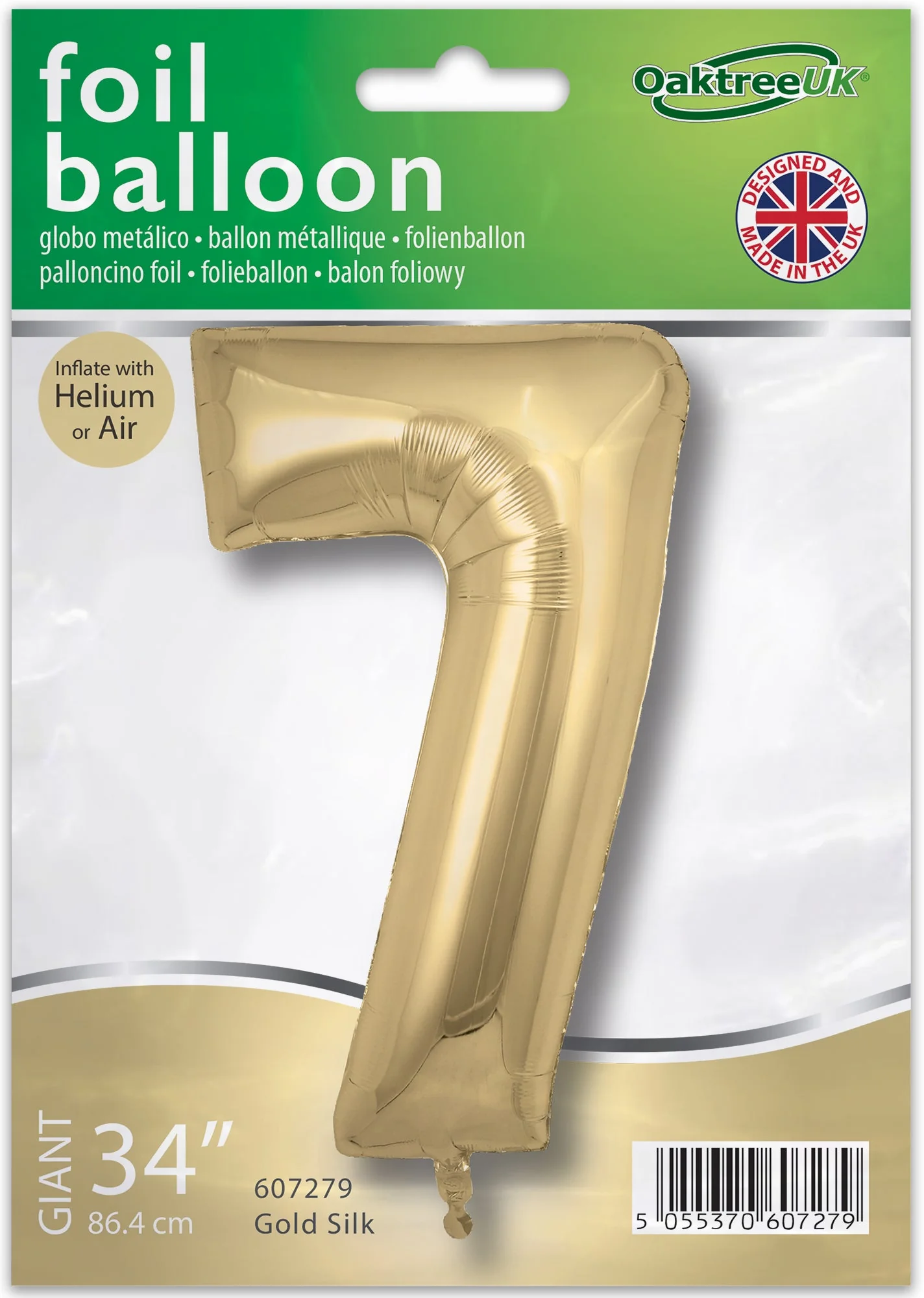 34" Number 7 Silk Gold Oaktree Foil Balloon - Image 2