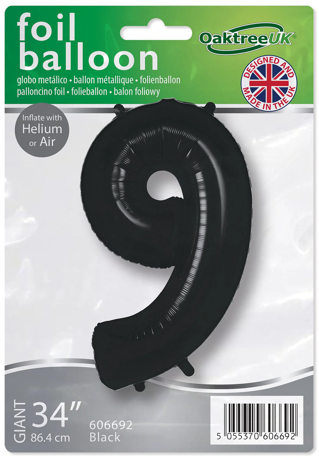34" Number 9 Black Oaktree Foil Balloon - Image 2