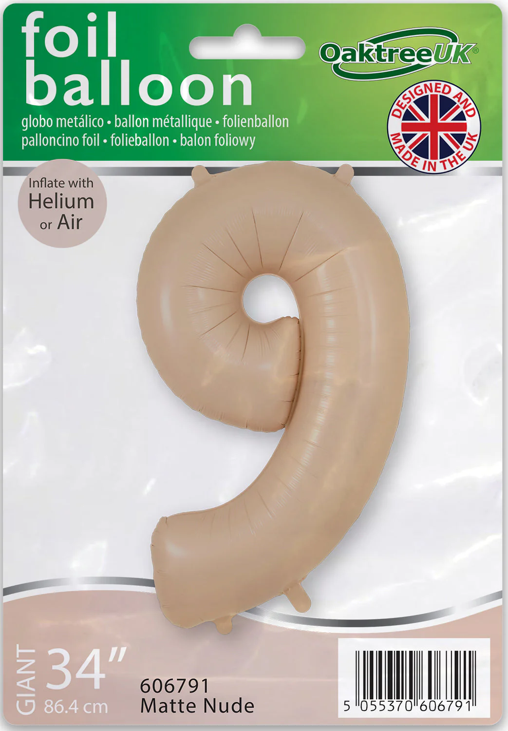34" Number 9 Matte Nude Oaktree Foil Balloon - Image 2