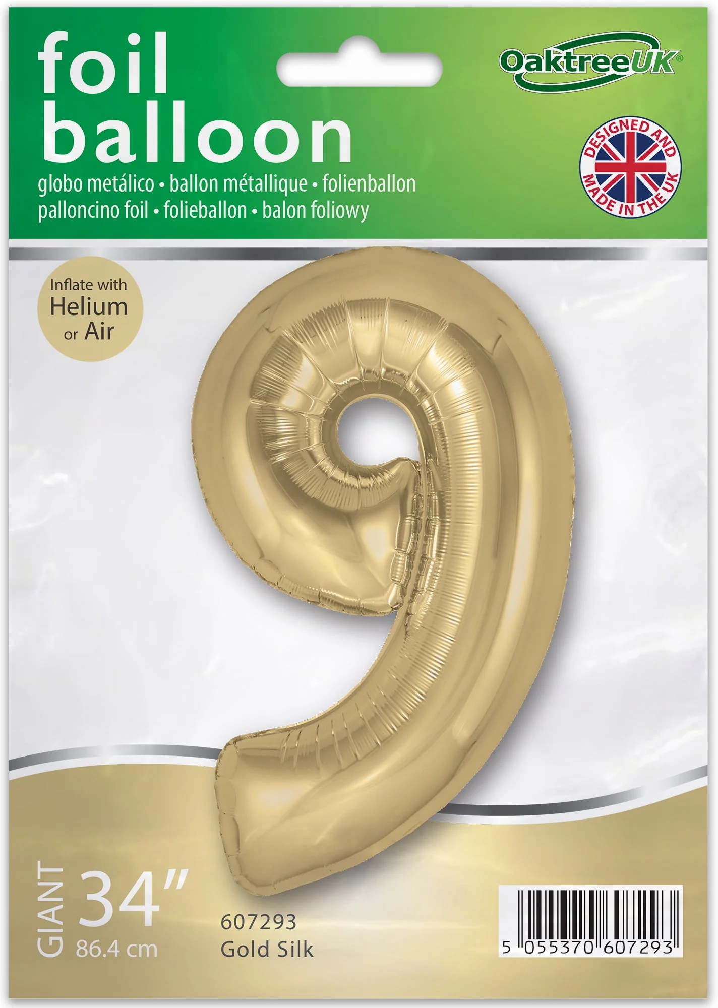 34" Number 9 Silk Gold Oaktree Foil Balloon - Image 2