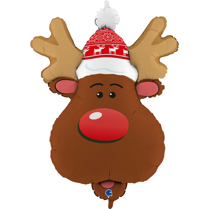34" Smiley Reindeer Head Foil Balloon