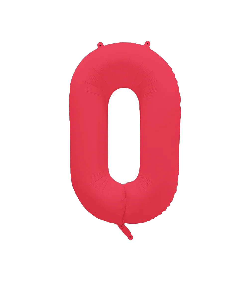34" Deco Number 0 Neon Red Balloon