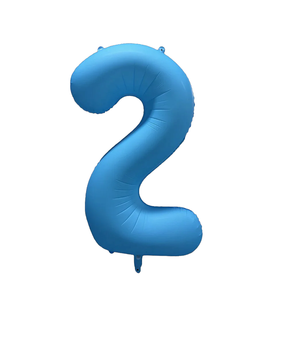 34" Deco Number 2 Neon Blue Balloon
