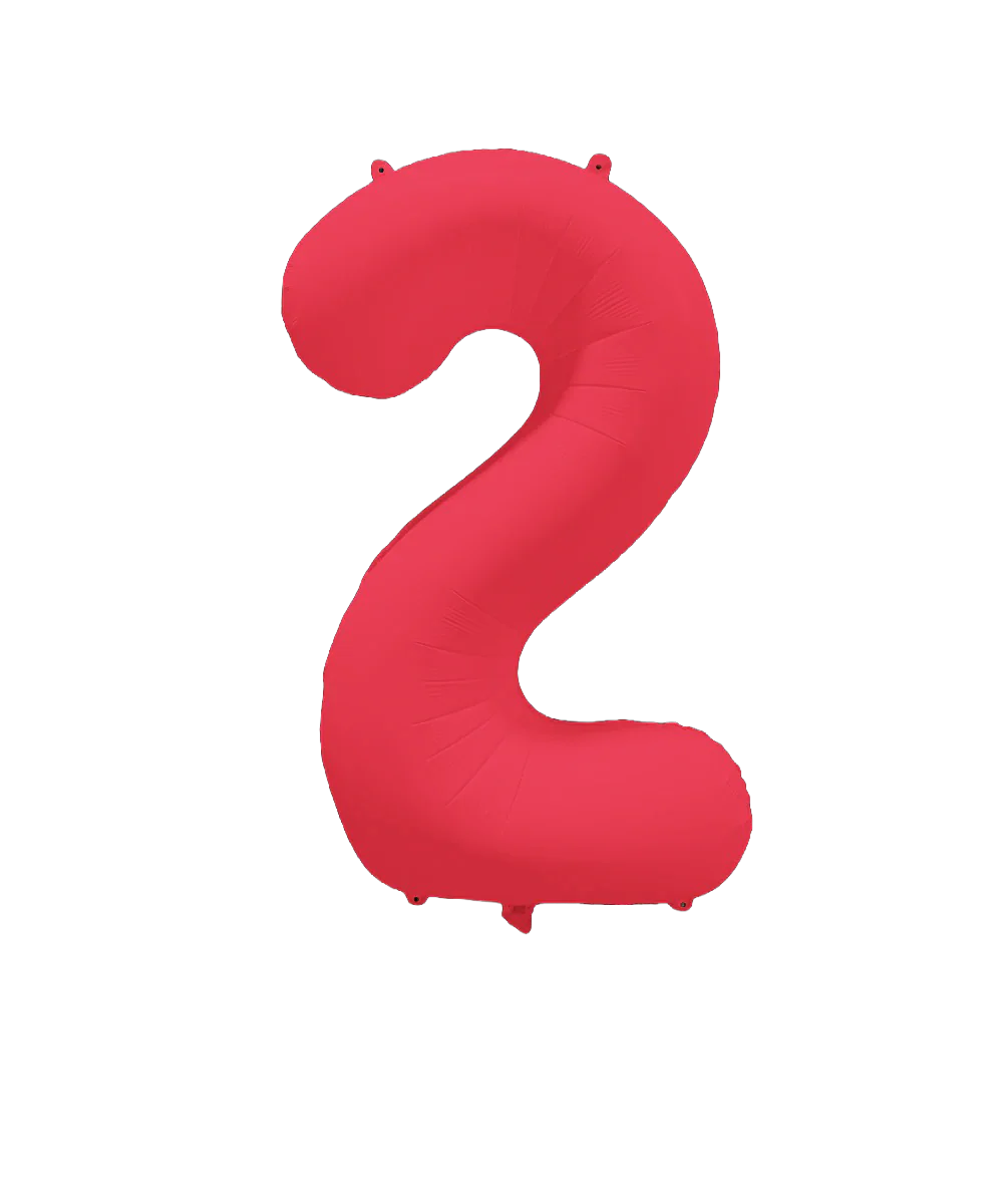 34" Deco Number 2 Neon Red Balloon