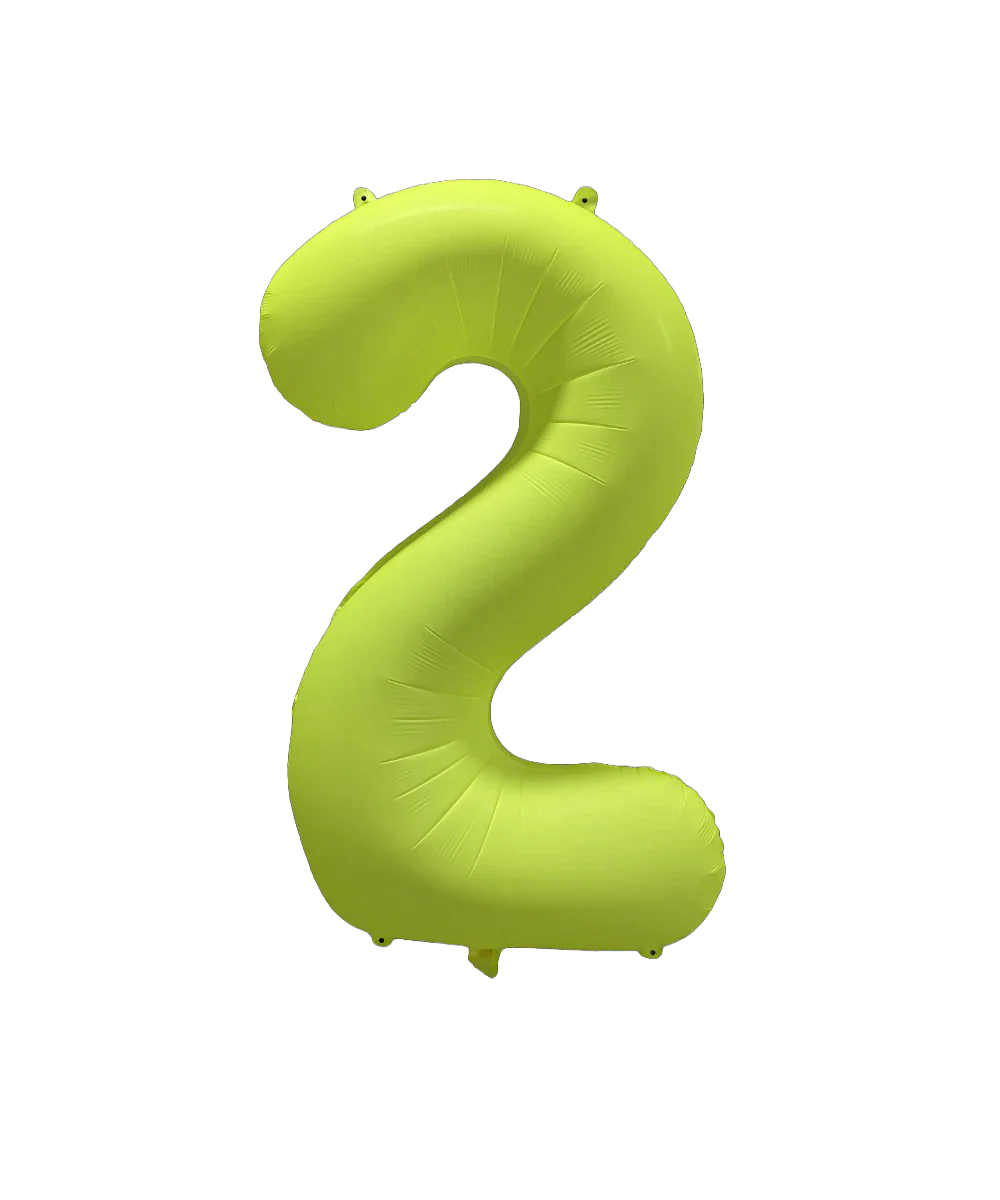 34" Deco Number 2 Neon Yellow Balloon