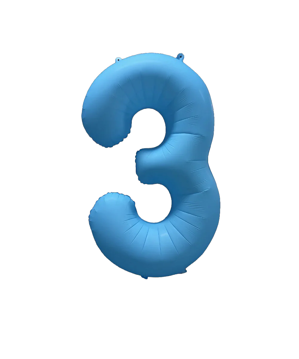 34" Deco Number 3 Neon Blue Balloon