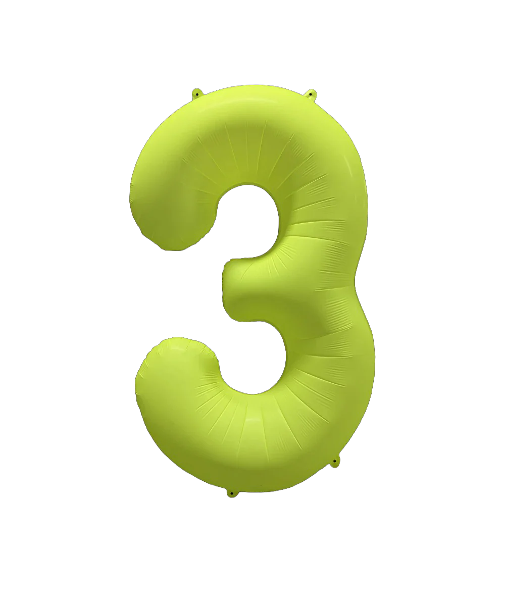 34" Deco Number 3 Neon Yellow Balloon