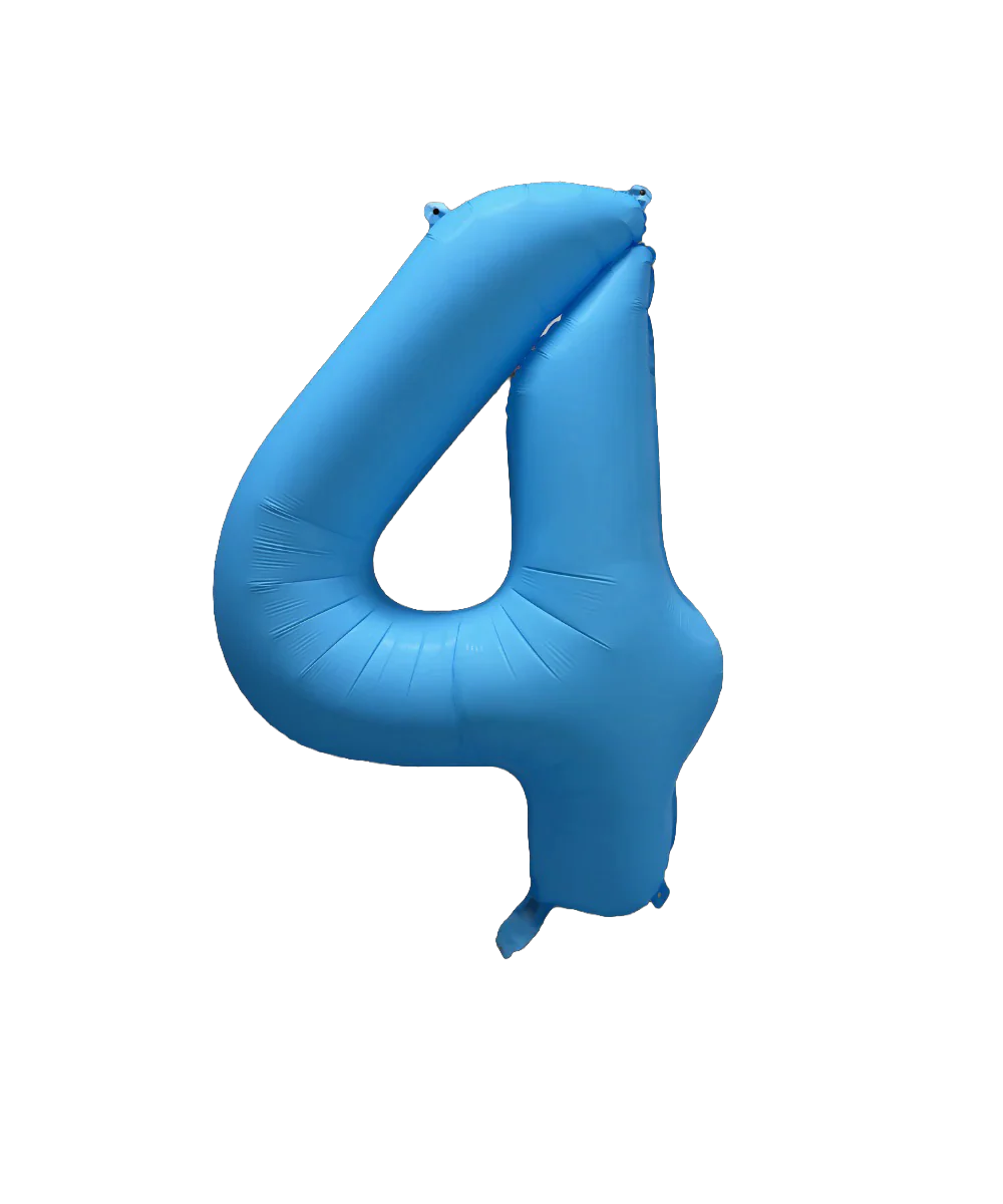 34" Deco Number 4 Neon Blue Balloon