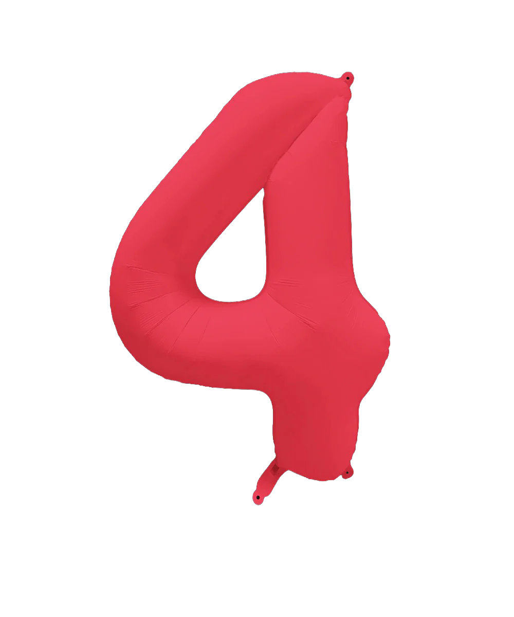 34" Deco Number 4 Neon Red Balloon