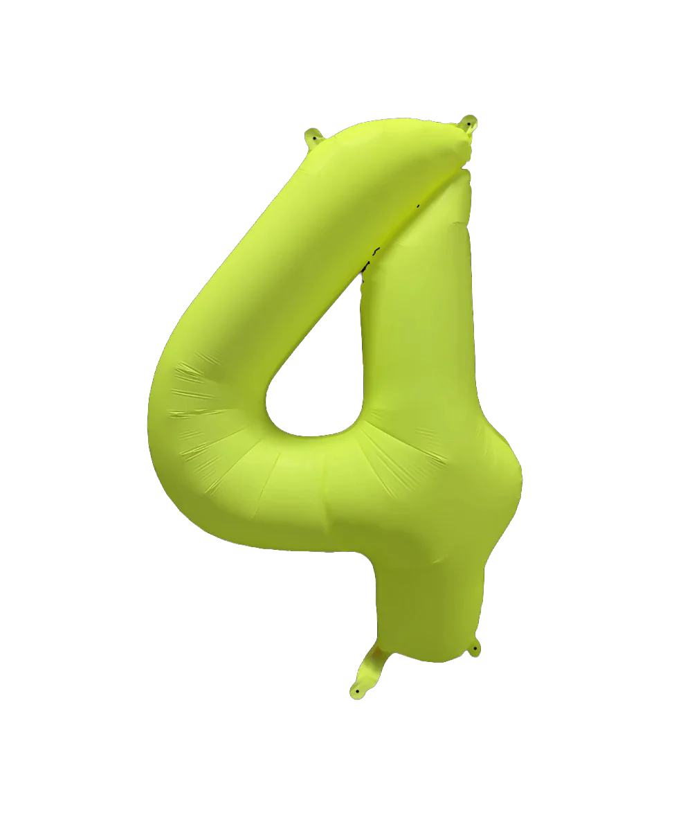 34" Deco Number 4 Neon Yellow Balloon
