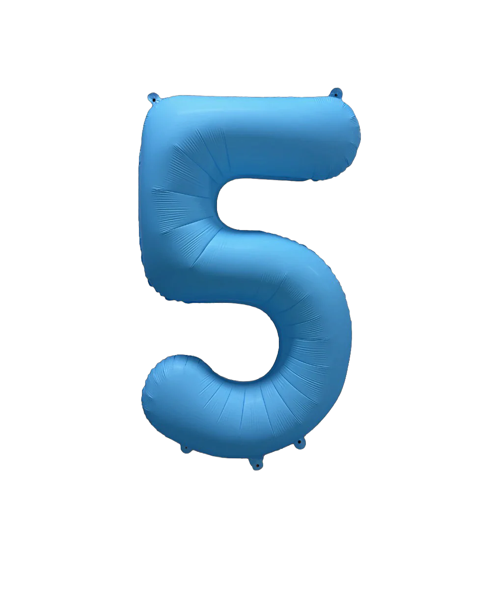 34" Deco Number 5 Neon Blue Balloon