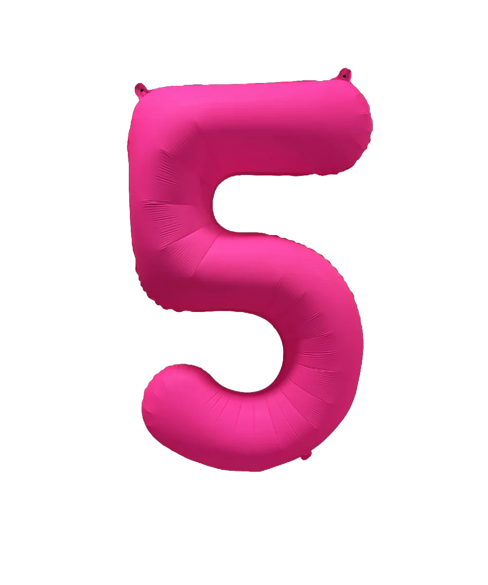 34" Deco Number 5 Neon Pink Balloon
