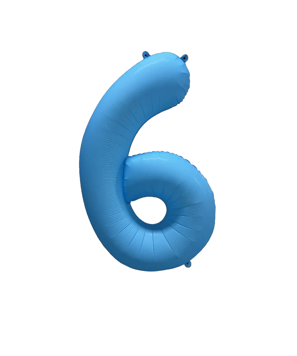 34" Deco Number 6 Neon Blue Balloon