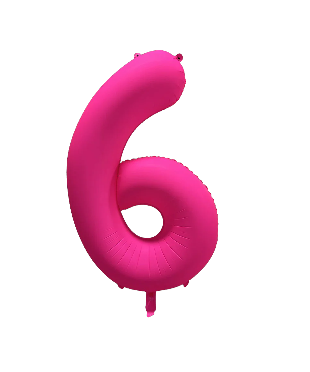 34" Deco Number 6 Neon Pink Balloon