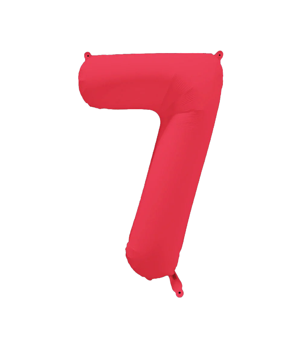 34" Deco Number 7 Neon Red Balloon