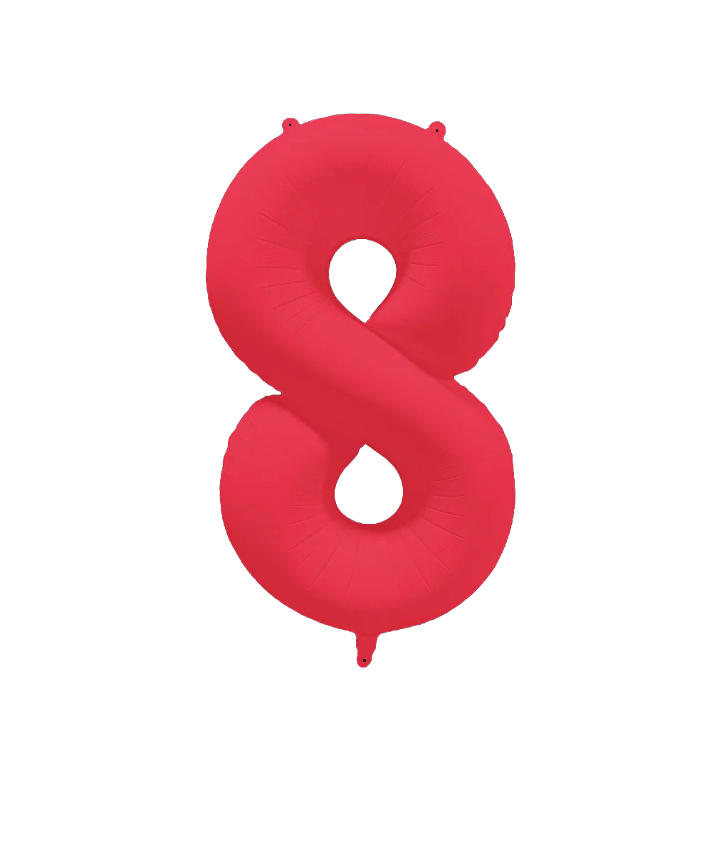 34" Deco Number 8 Neon Red Balloon