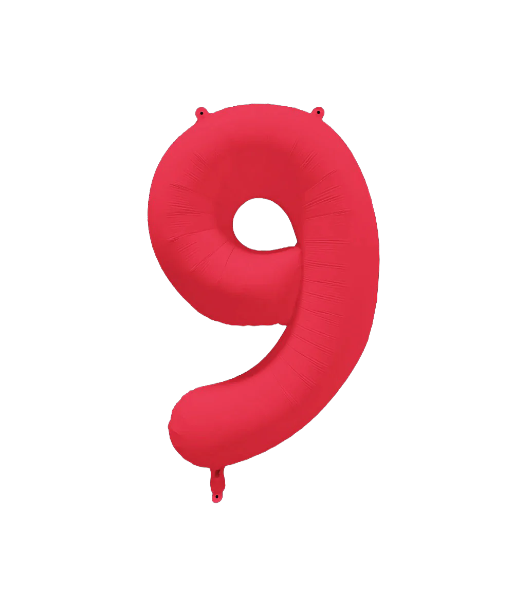 34" Deco Number 9 Neon Red Balloon