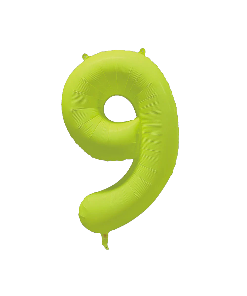 34" Deco Number 9 Neon Yellow Balloon