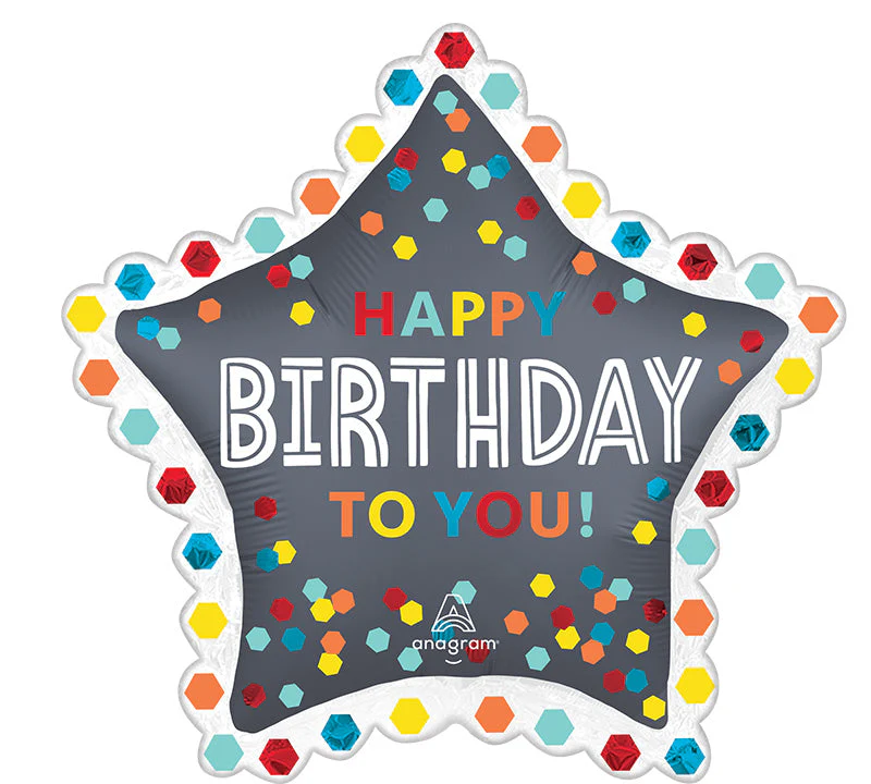 34" SuperShape Satin Confetti Burst Birthday Foil Balloon
