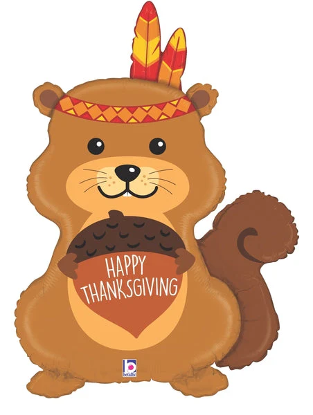 35" Foil Shape Happy Thanksgiving Squirrel Balloon