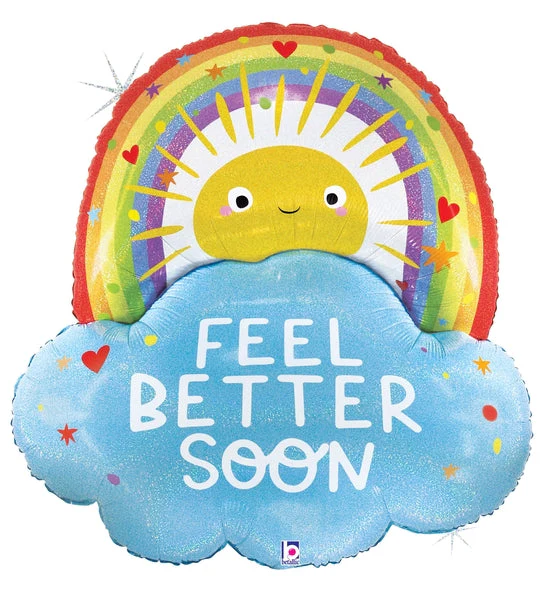 35" Foil Shape Holographic Feel Better Rainbow Sun Foil Balloon