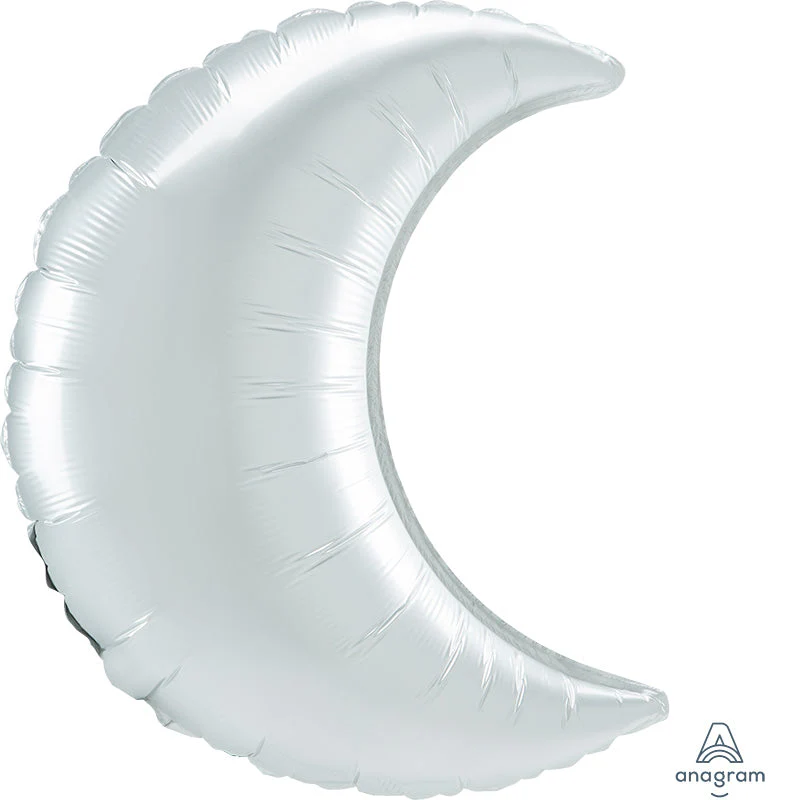 35" White Satin Crescent Foil Balloon