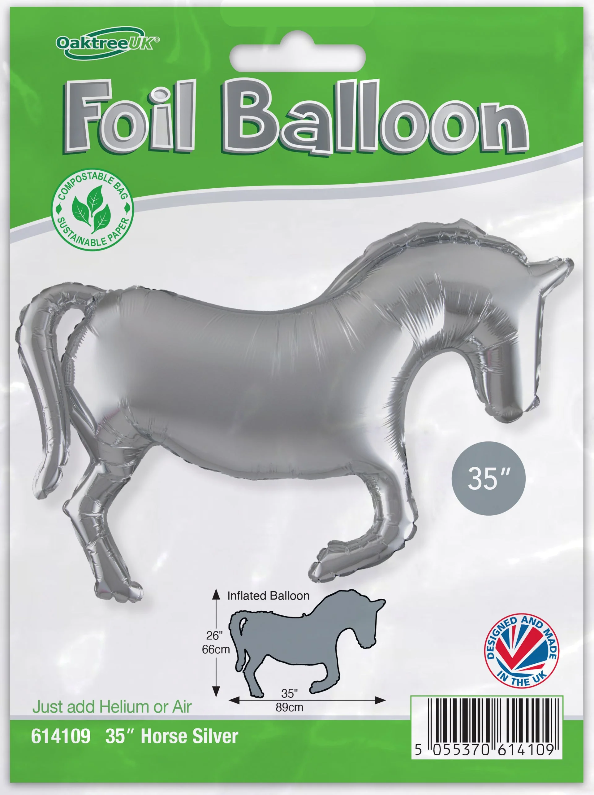 35" Horse Solid Colour Silver Metallic Packaged Oaktree Brand Mylar/Foil Balloon - Image 2