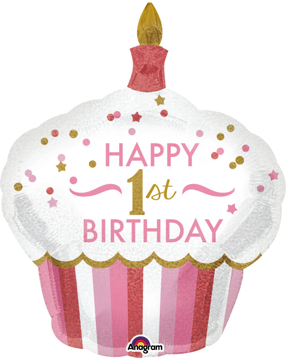 36" 1st Birthday Cupcake Girl Balloon