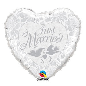 36" Just Married Pearl White & Silver Jumbo Balloon