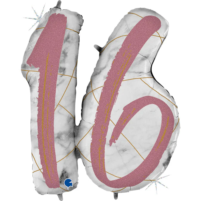 36" Marble Mate Numbers 16 Rose Gold Foil Balloon