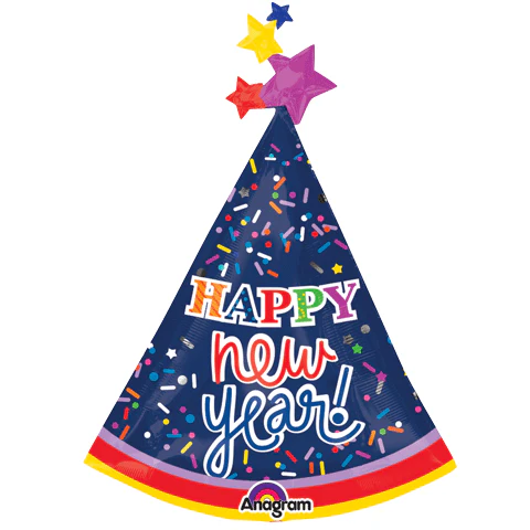 36" SuperShape New Years Party Hat Balloon Packaged