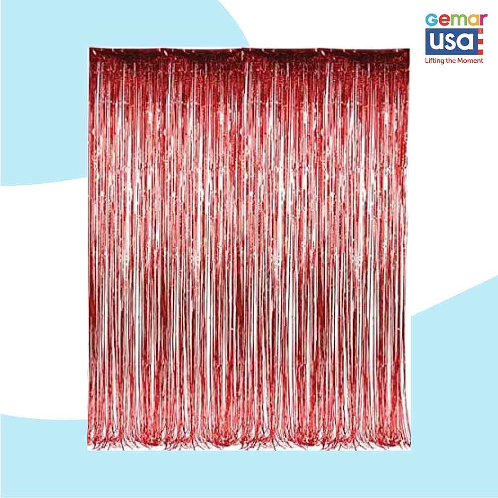 36" X 96" Foil Fringe Tinsel Curtain Backdrop Gemar Red