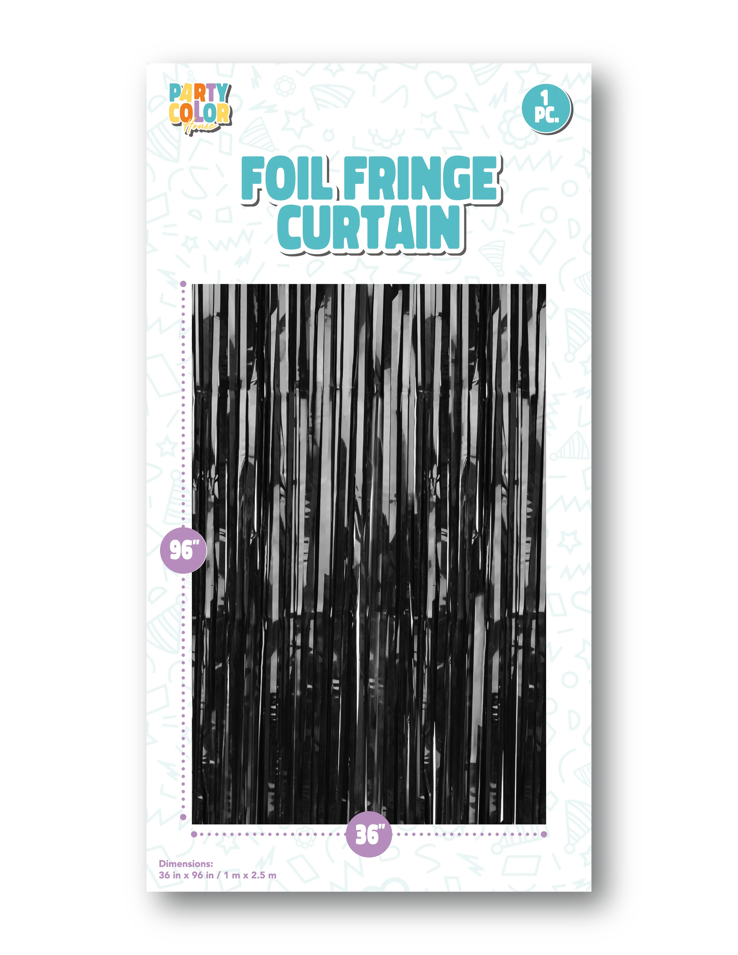 36" X 96" Foil Fringe Tinsel Curtain Backdrop Party Color Black Matte