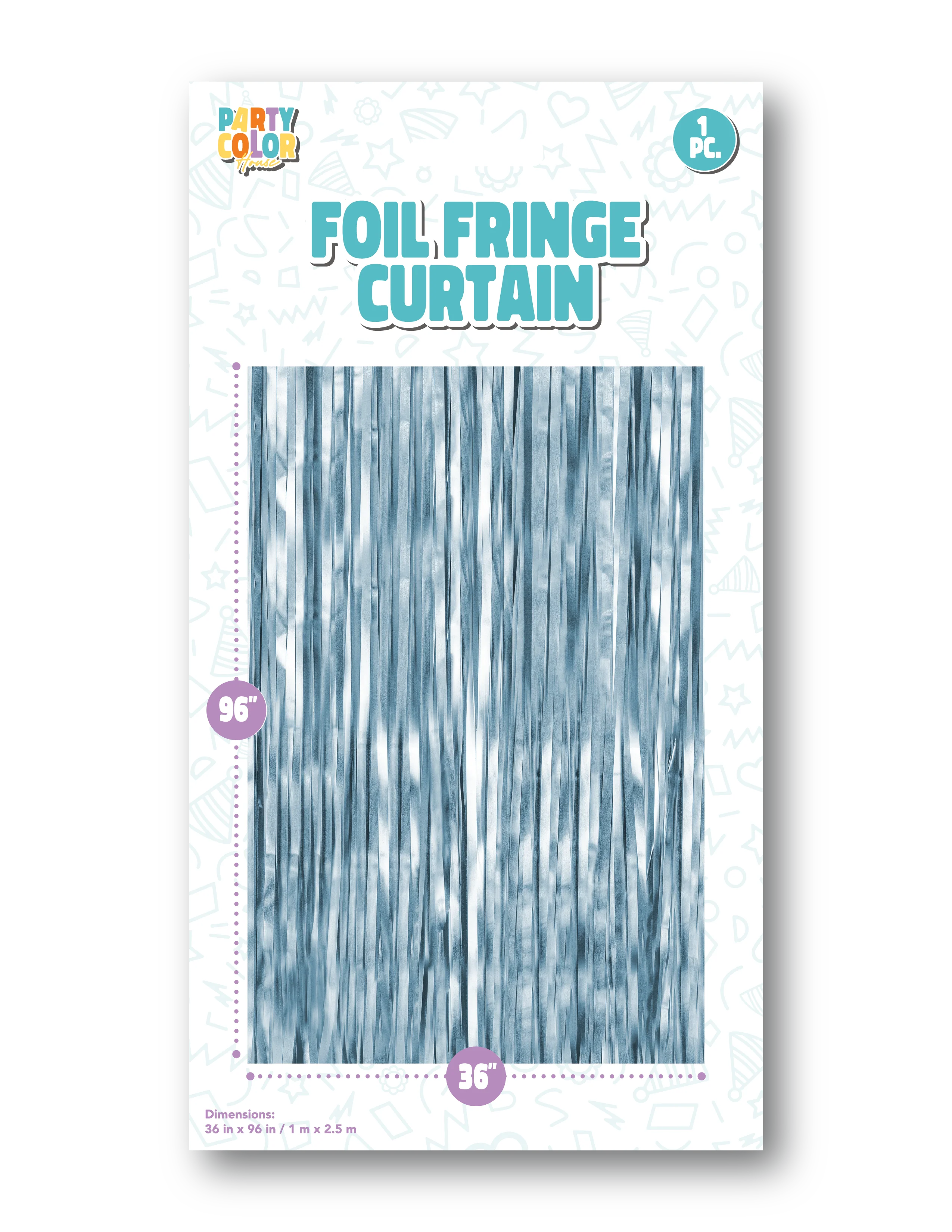 36" X 96" Foil Fringe Tinsel Curtain Backdrop Party Color Light Blue Matte